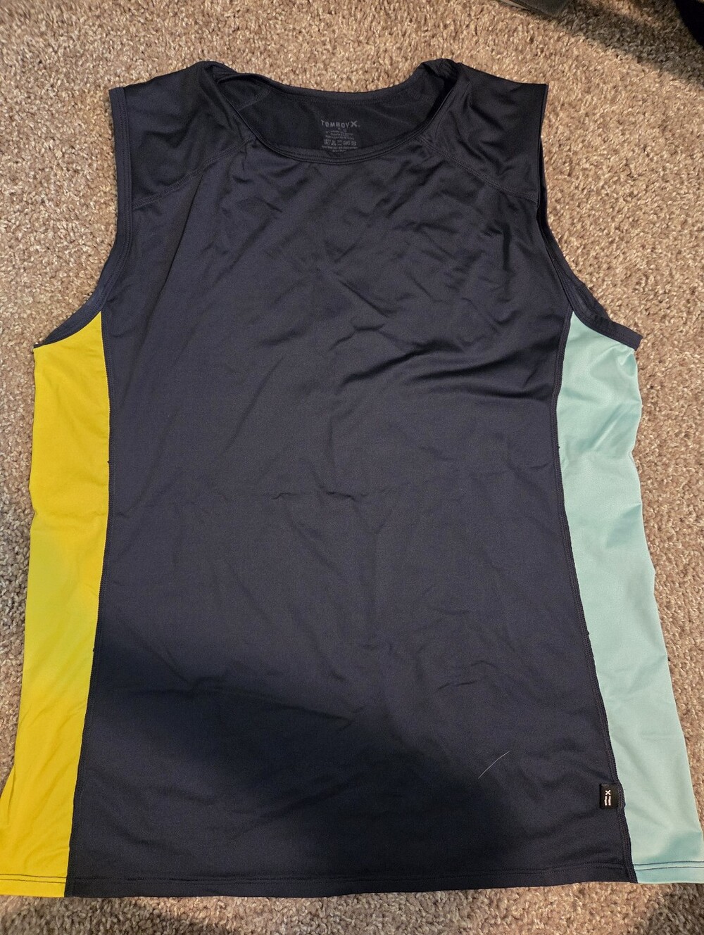 TomboyX Navy Swim Tank with Mint and Yellow Panels
